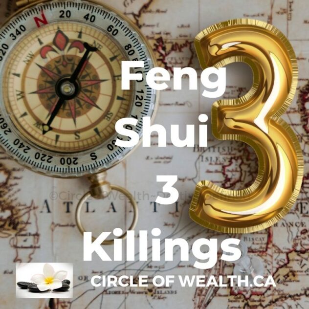 Feng Shui 2025 Three Killings energy map highlighting the East sector, showing areas to avoid disturbances and recommended protective cures for balancing negative energy."